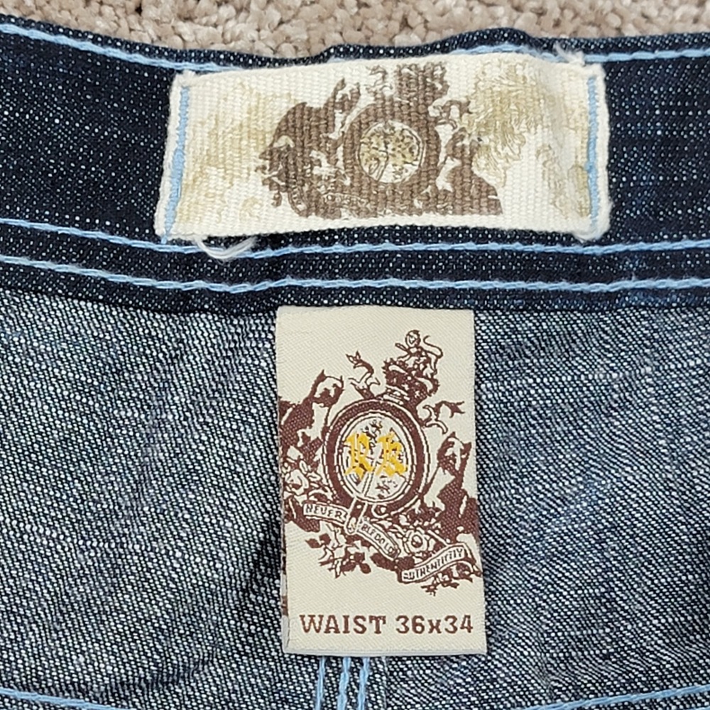 Rich Kids Mens 36x34 Dark Wash Contrast Stitch Relaxed Straight Leg Denim Jeans